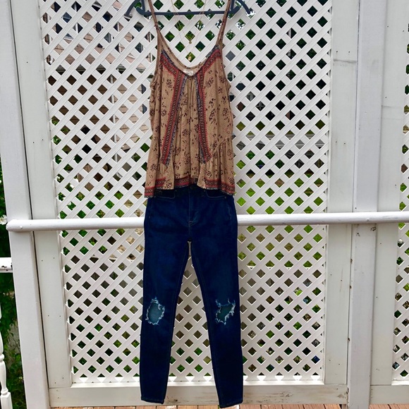 Free People Dark Blue Ripped Skinny Jeans - Picture 6 of 11